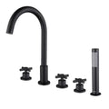 Luxury Five Hole Matte Black Deck Mounted Brass Bathroom Bathtub Handheld Faucet Shower Mixer Tap Faucet Set