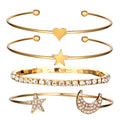 4 Pcs/Set Fashion Design Geometric Rhinestone Star Moon Bracelets Heart for Women Fashion Alloy Gold Color Bangles Jewelry Party
