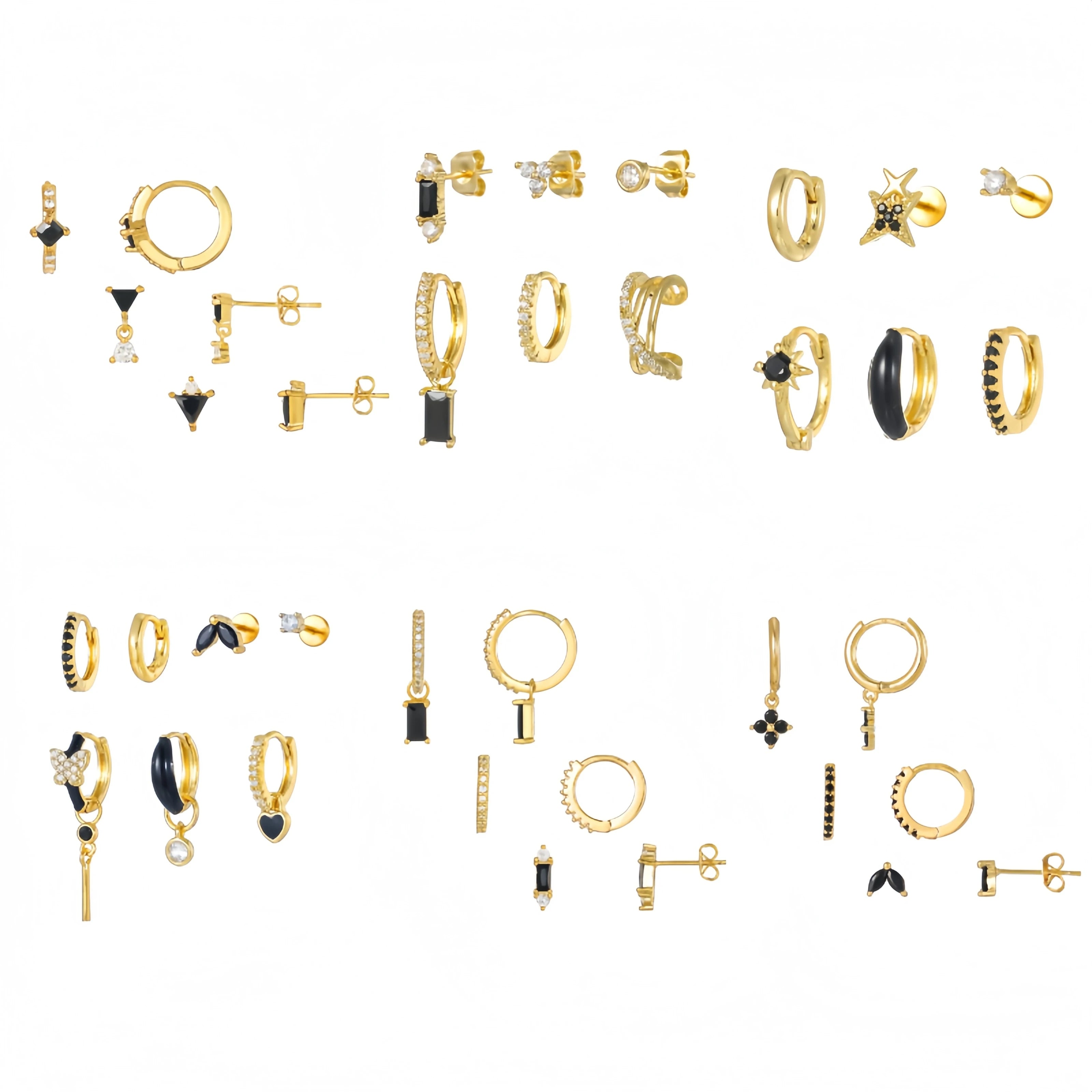 Elegant 18K Gold and S925 Silver Earrings with Black Gemstones and 5A Zircon Perfect for Workwear Jewelry Set