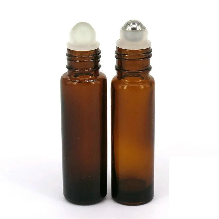 5ml 10ml Amber Roller Bottle with Stainless Steel for Ball for Essential Oils Eye Cream Bamboo Cap Roll on Sealing Type