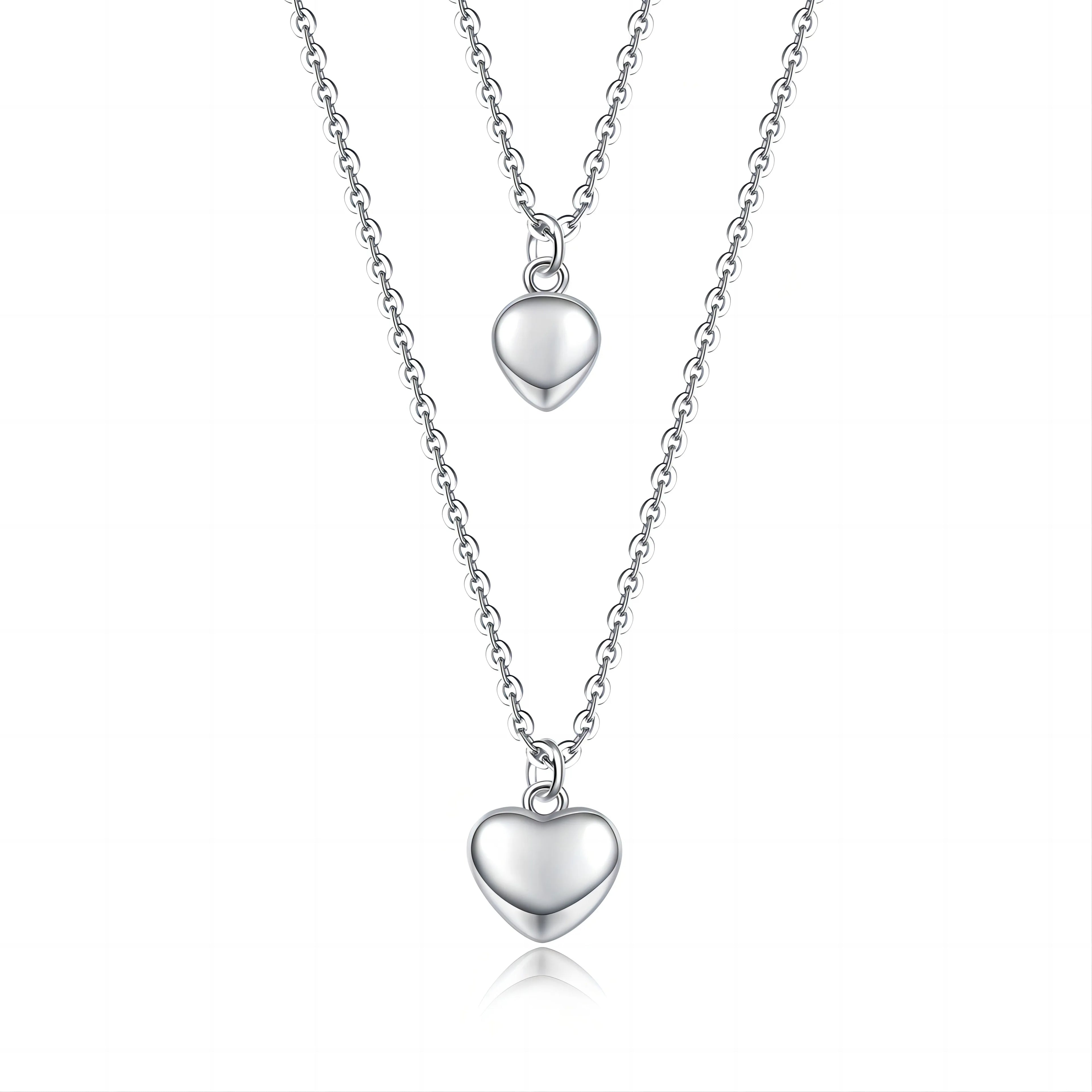 2024 Fashion Women Sterling Silver Jewelry Double Heart Lariat Necklace Dainty Silver 925