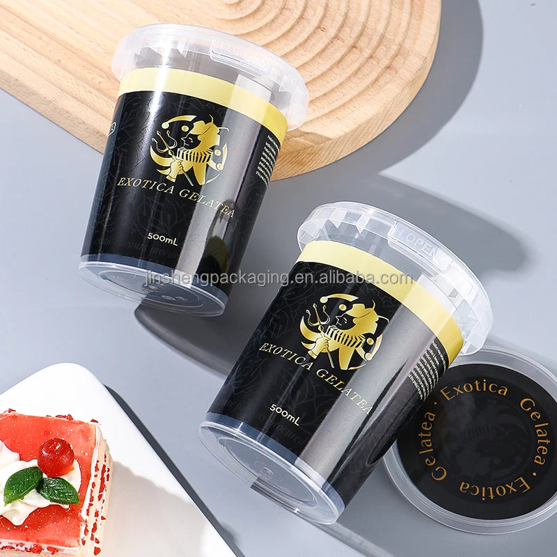 Wholesale 250ml 500ml 1000ml PP Plastic Cups Food Grade Personalized Cotton Candy Container with Lock Lid Customizable Logo