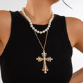 2 Pcs/Set Vintage Baroque Imitated Pearl Beaded Necklace for Women Trendy Lady Large Cross Pendant Necklace Fashion Jewelry Gift