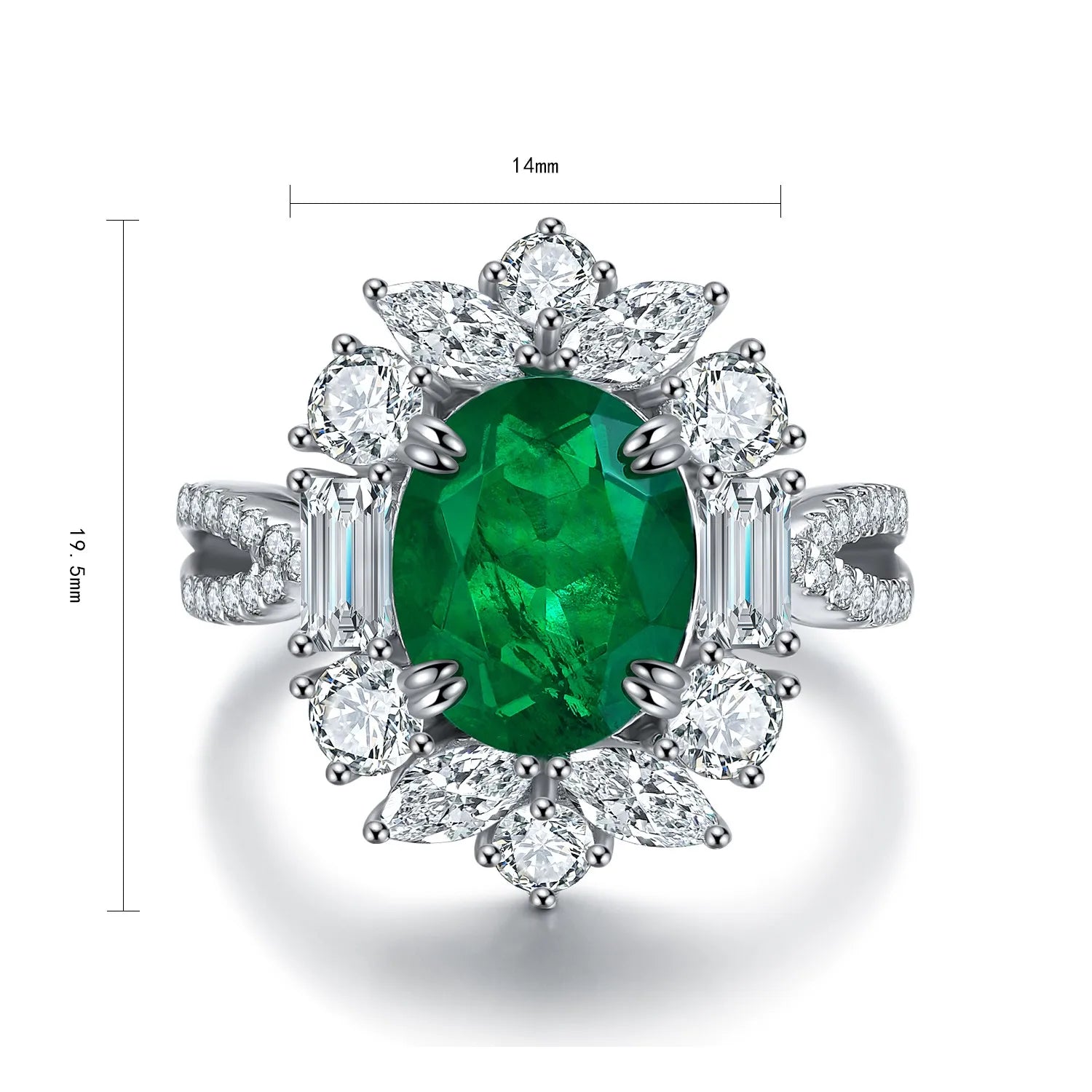 Vintage Luxury 925 Sterling Silver Ring Lab Grown Emerald Gemstone Beautiful Elegance Fine Jewelry Engagement Anniversary