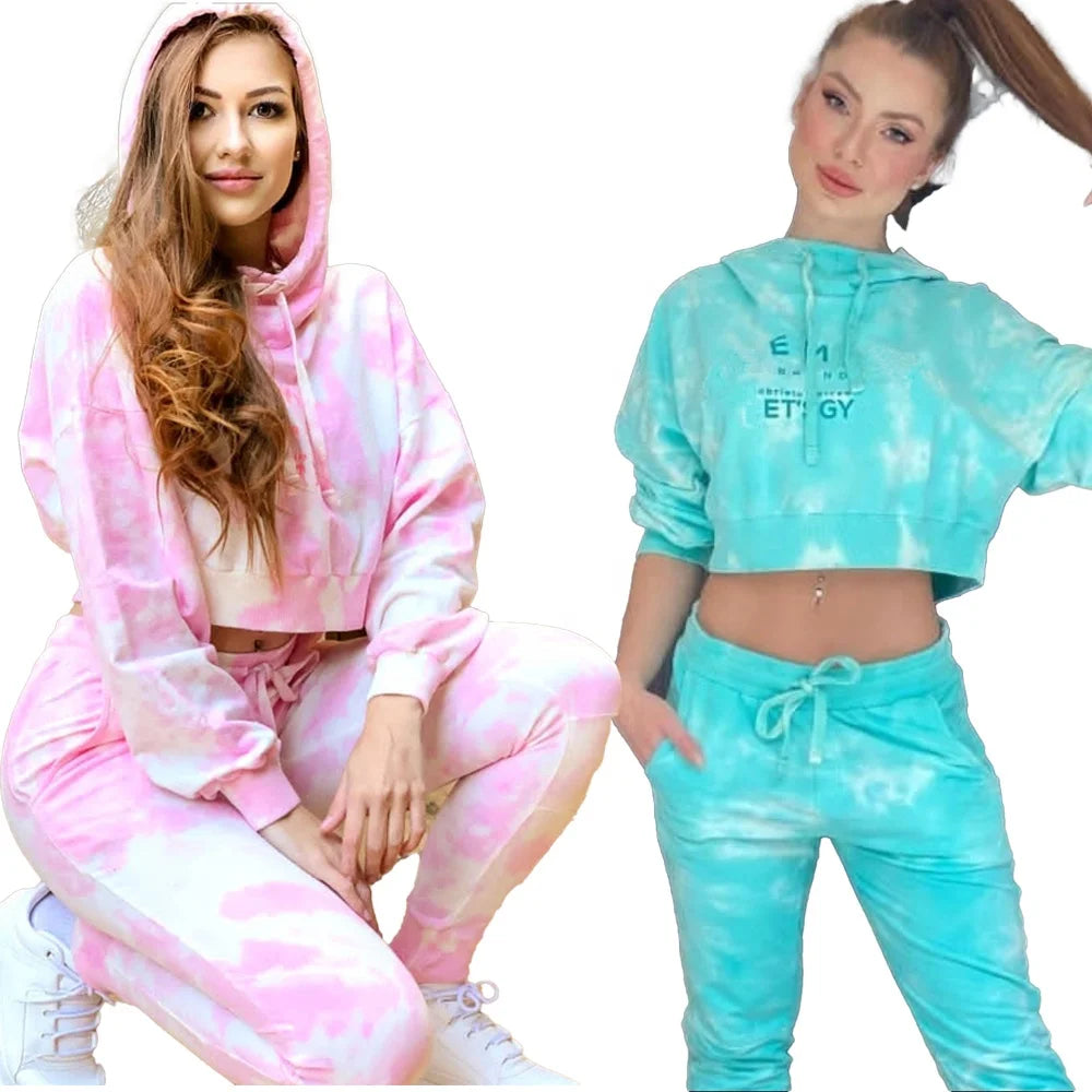 KY Cropped Hoodie Crop Top Hoodie Stacked Sweatpants Sports Leggings Sweatpants and Hoodie Set Women