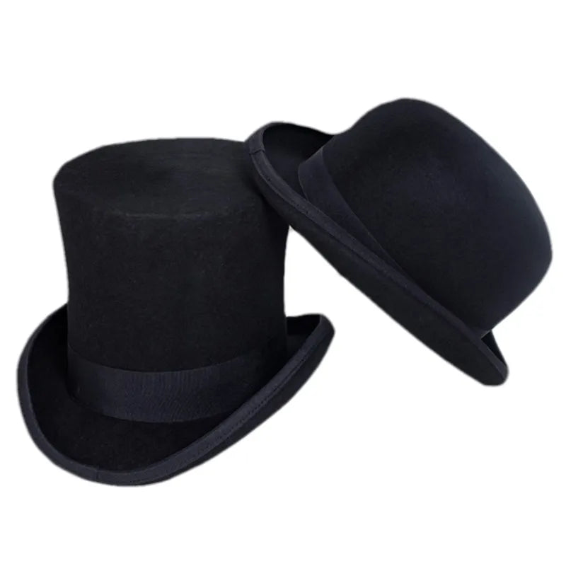 Elegant Classic 100% Wool Felt Top Dress Hats for Men Victorian Style Hatter Tall Gentlemen Formal Attire for Parties
