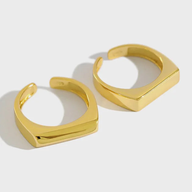 Simple Geometric Dome Flat Shape High Polished 18K Gold Plated S925 Sterling Silver Open Adjustable Rings for Women
