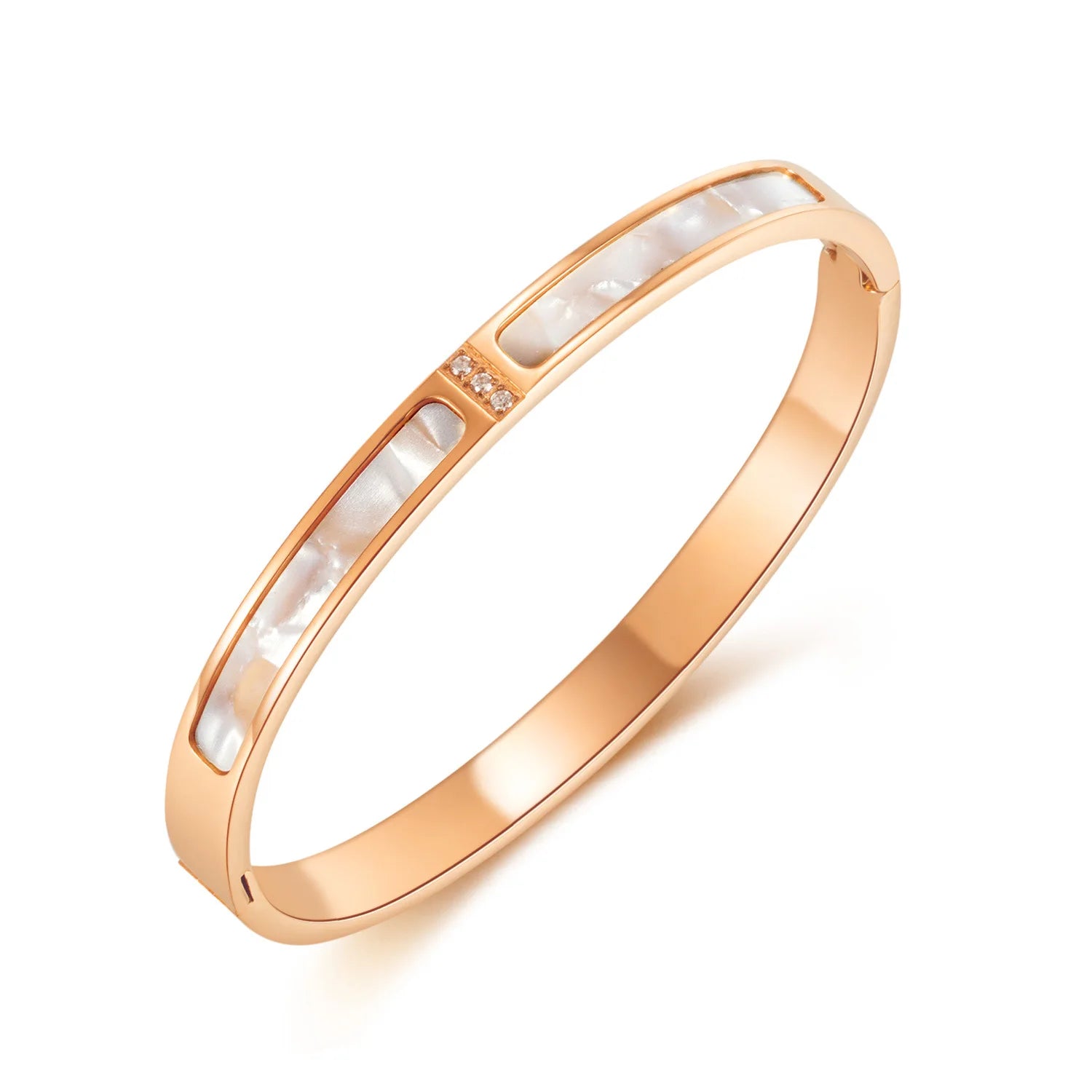 Wholesale Fashion Trendy Stainless Steel Mother of Pearl Inlay Middle Bangle Bracelet Jewelry Bangles for Women Manufacturer