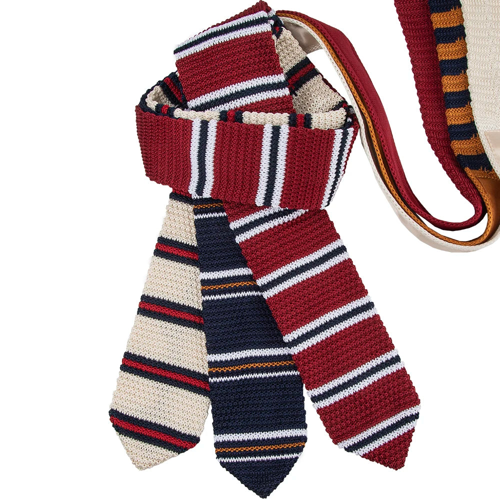 Men's Three-Toned Stripe Polyester Knit Necktie With Durable Arrow End and Polyester Material for All Occasions