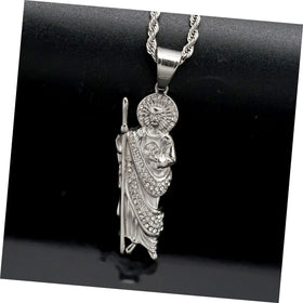 Hip Hop Brass Iced Out Men Lady Silver Gold Plated Jude San Judas Tadeo Pendant Religious Rapper Necklace Jewelry