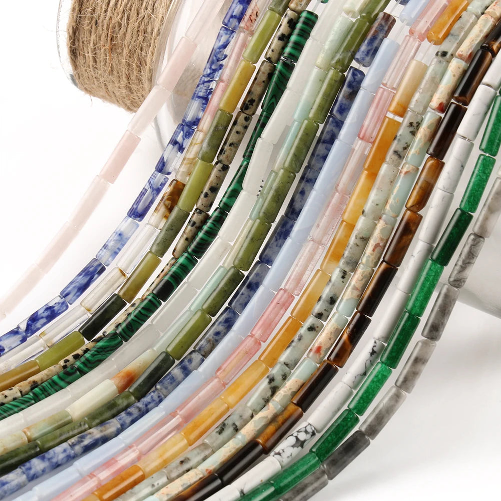 Wholesale 13*4MM Cylindrical Natural Semi Gemstone Aquamarine/Tiger Eye/Jade/Amazonite Tube Stone Loose Beads for Bracelet DIY