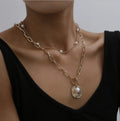 French Retro Minimalist Jewelry Alloy Collarbone Chain Double Pearl Necklace OT Buckle Irregular Coin Pendant Necklace for Women