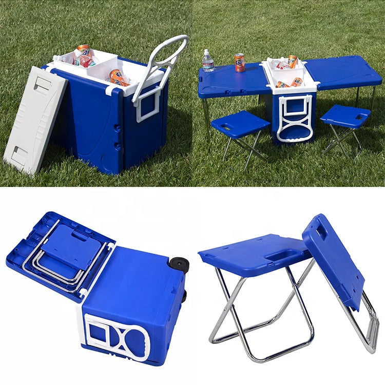 Discount 2023 Outdoor Picnic Cooler Folding Cooler Table Chair Sets Cooler Box Outdoor Bbq