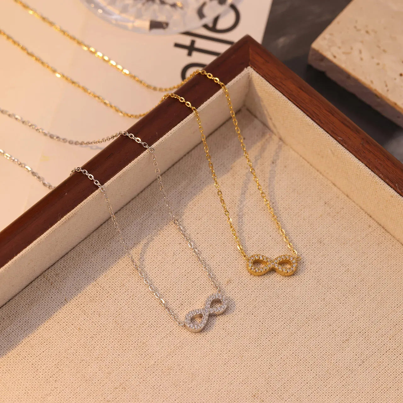 Fashion Stainless Steel Eternal Necklace 18K Gold Plated Zircon Pendant Neck Chain Waterproof Female Jewelry