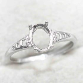 Sterling Silver 6*8mm Semi Mount Ring Empty Frame Blank Support Claw Setting S925 Base Holder Without Center Stone for DIY Inlay