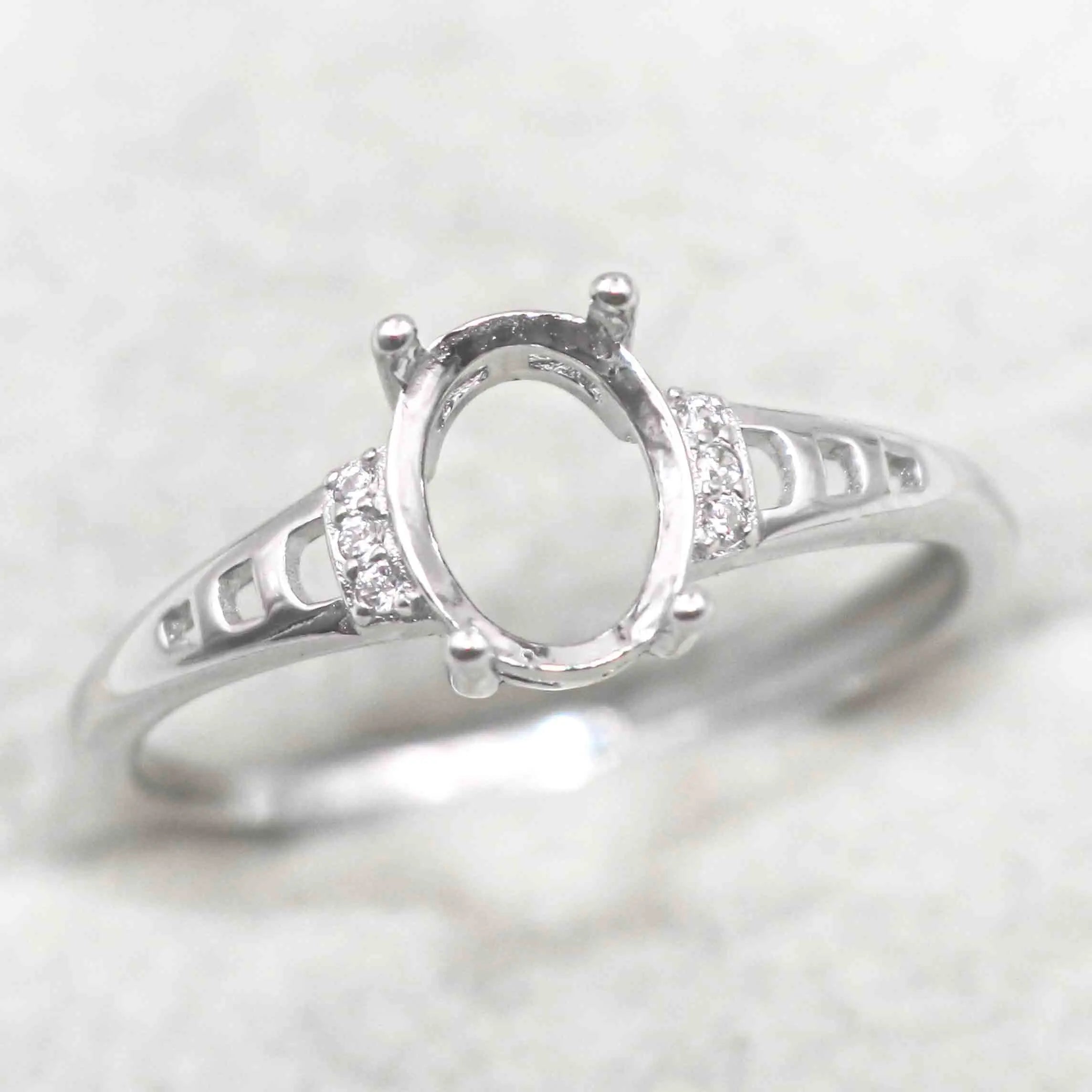 Sterling Silver 6*8mm Semi Mount Ring Empty Frame Blank Support Claw Setting S925 Base Holder Without Center Stone for DIY Inlay