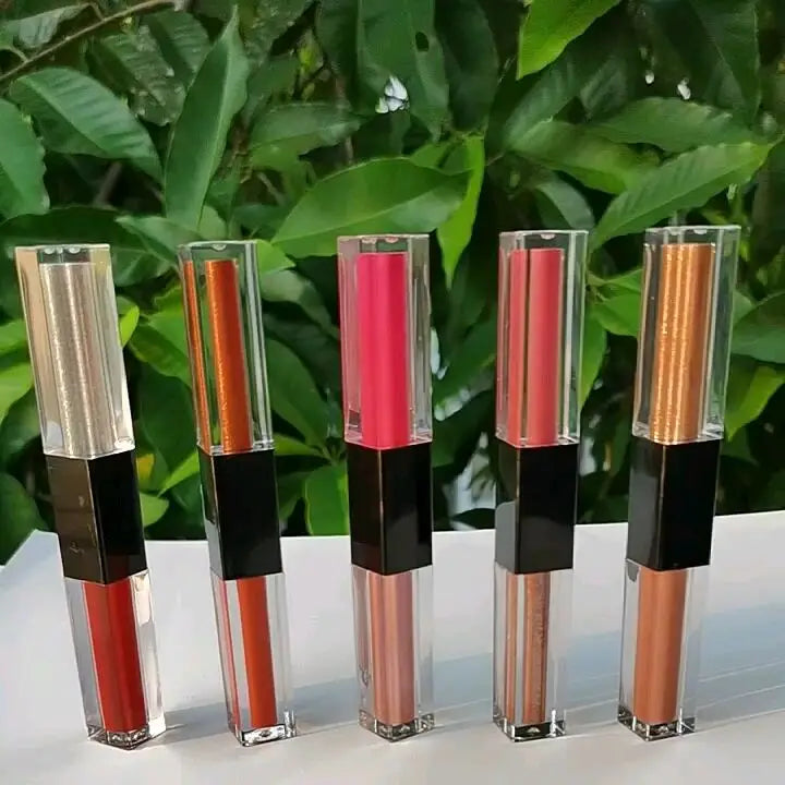 Low MOQ Shiny Holographic Glitter Glow Waterproof Long-Lasting Mineral Liquid Eyeshadow Lipstick Kit Private Label 2-in-1