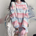 Harajuku Long Sleeve T Shirt Girl Christmas Autumn Embroidery Stripe Tops Tees Women Full Sleeve T-shirt Casual Female