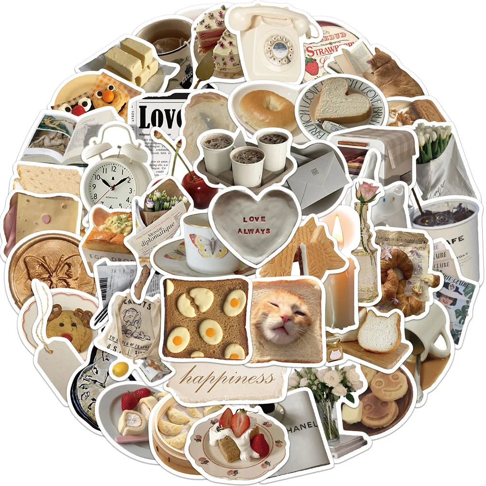 Hot Sale 50 PCS Food Vinyl Waterproof Stickers Stickers for Laptop Bumper Water Bottles Computer Phone Hard Hat