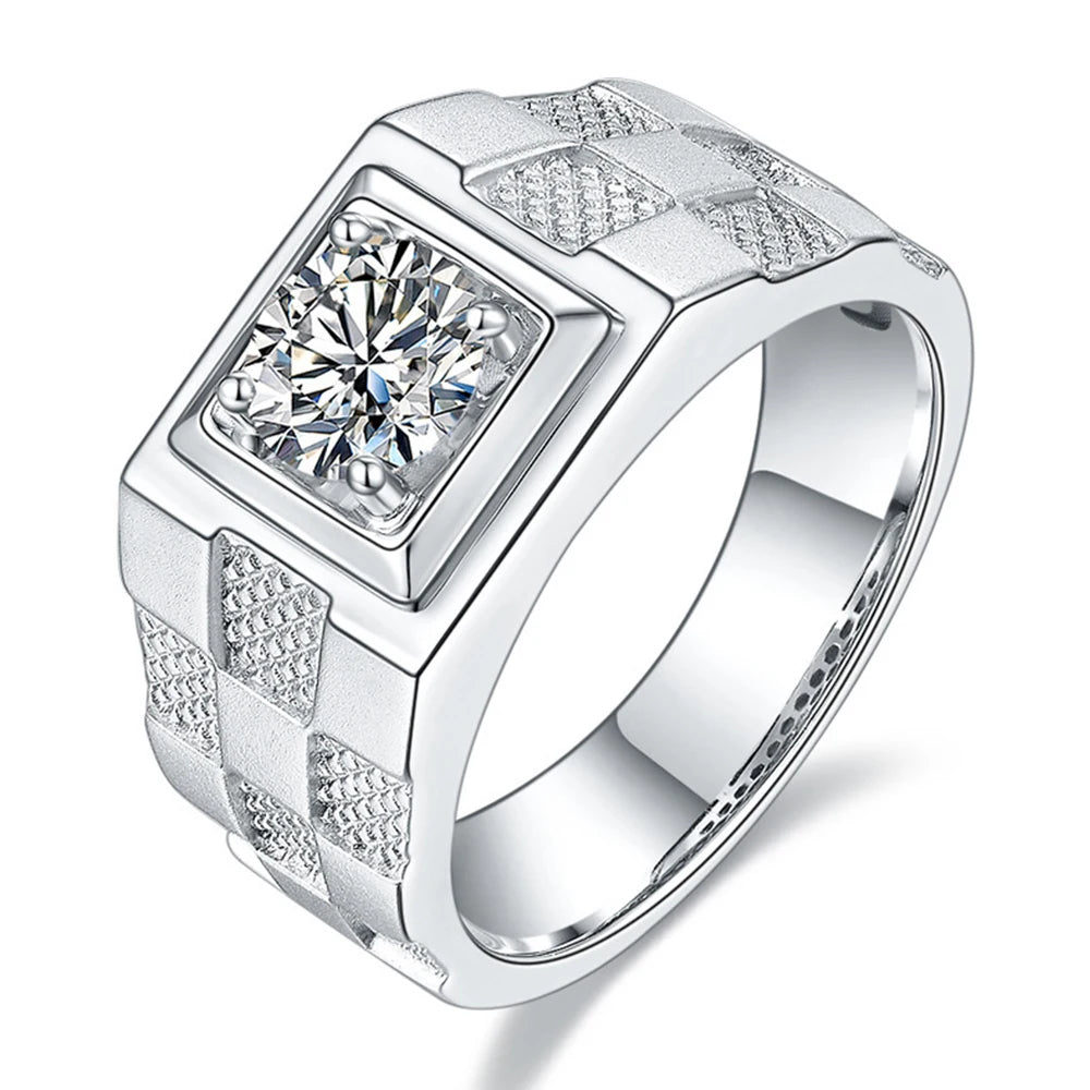 925 Sterling Silver Checkerboard Rhodium Plated Jewelry Solitaire Ring 1ct Vvs Moissanite Diamond Solitaireengagement Rings Men