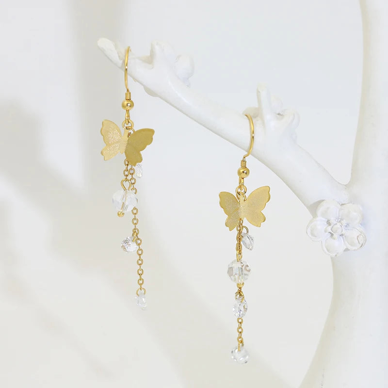 Women's Trendy Gold Butterfly Earrings Princess Cut Zircon Stone Fashion Chain Drop Design for Parties Gifts Anniversaries