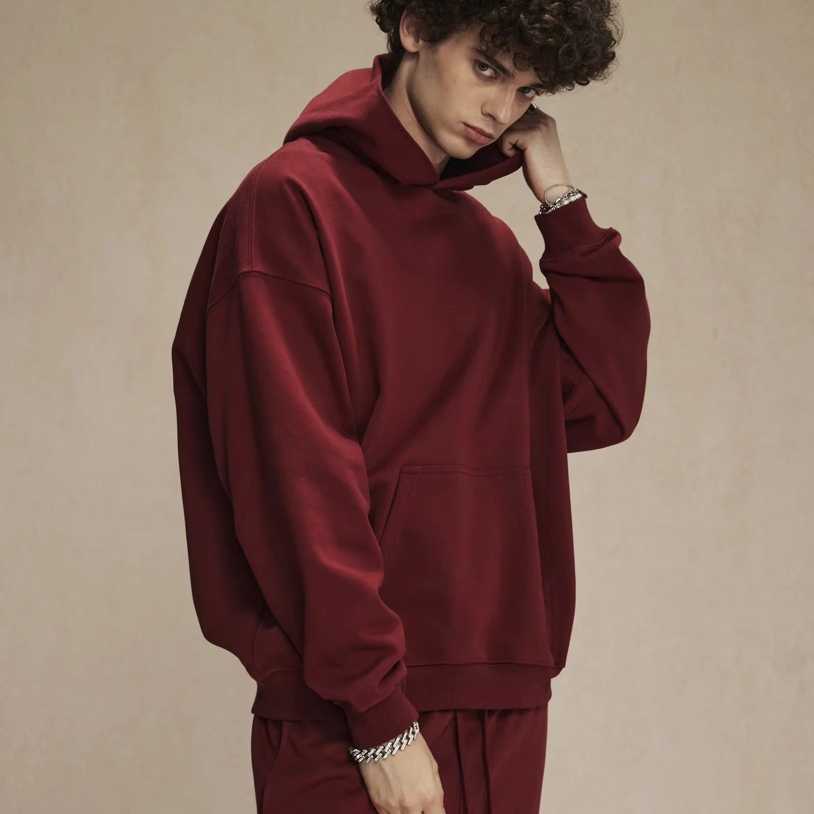 Custom Fashion Luxury 450GSM  Puff Printing  French Terry  Tracksuit Set Cropped Hoodie Fleece Heavyweight Oversized Hoodie