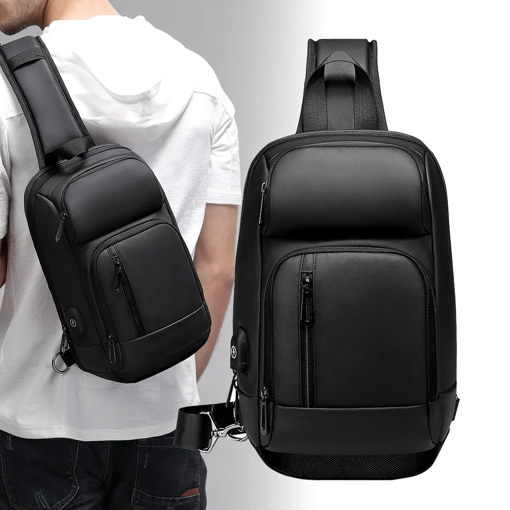Custom logo Lightweight Small One Strap With USB Black Men's Bag Suitable Side Mens Sling Bag Crossbody Bag for 9.7 Inch iPad