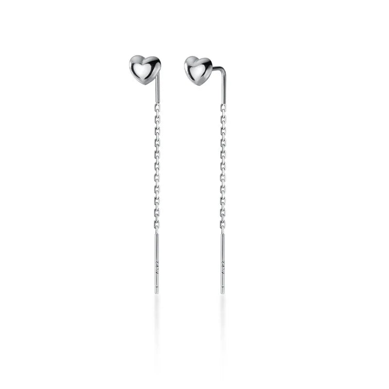 Long Sweet Heart Ear Line 925 Sterling Silver Drop Earrings for Women Girls Jewelry Gifts