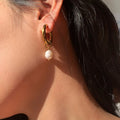 Yiwu DAICY Hot Sale Vintage Irregular Pearl Earrings Stainless Steel Fashion Hoop Drop Earrings for Women
