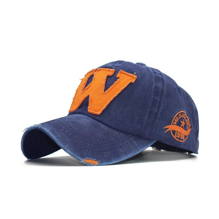 Classic Italic W Letter Embroidered Washed Old Non-fading Outdoor Custom Caps Logo Baseball Cap