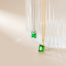 925 Sterling Silver Green Cubic Zircon Light Luxury Emerald Wedding Necklaces for Women