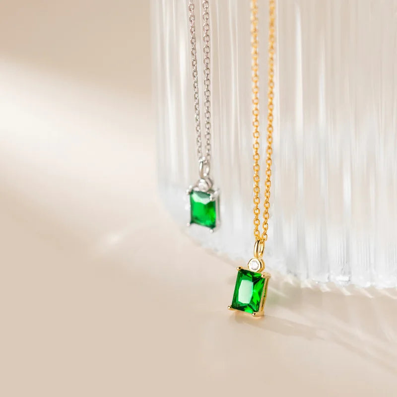 925 Sterling Silver Green Cubic Zircon Light Luxury Emerald Wedding Necklaces for Women