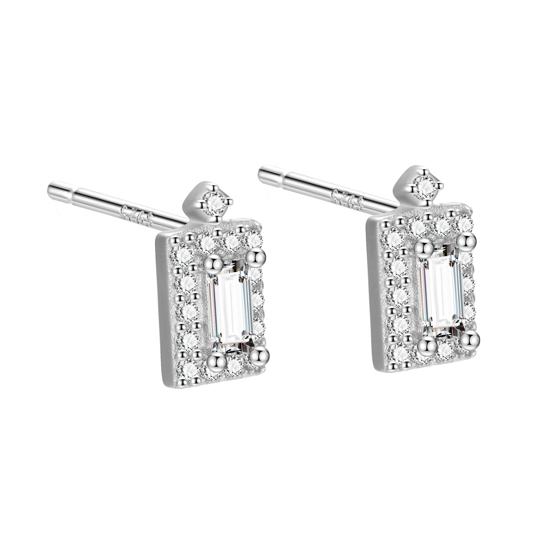 Factory Price 925 Sterling Silver Earrings Set Baguette CZ Square Geometric Crown Stud for Women Wholesale Fine Jewelry