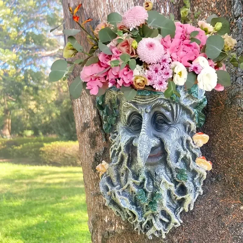 Whimsical Cute Green Man Resin Planter Statue Hand-painted Fashion Design Mythical Artistic Garden Outdoor Holiday Decor