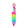 Multicolor Rainbow Plush Horse Pen Retractable Cartoon Animal Pen Ballpoint Shuttle Colored Pens Party Kids Favors