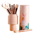 Jieniya 7pcs Makeup Brush Set Wood Handle Synthetic Hair With Brush Pot