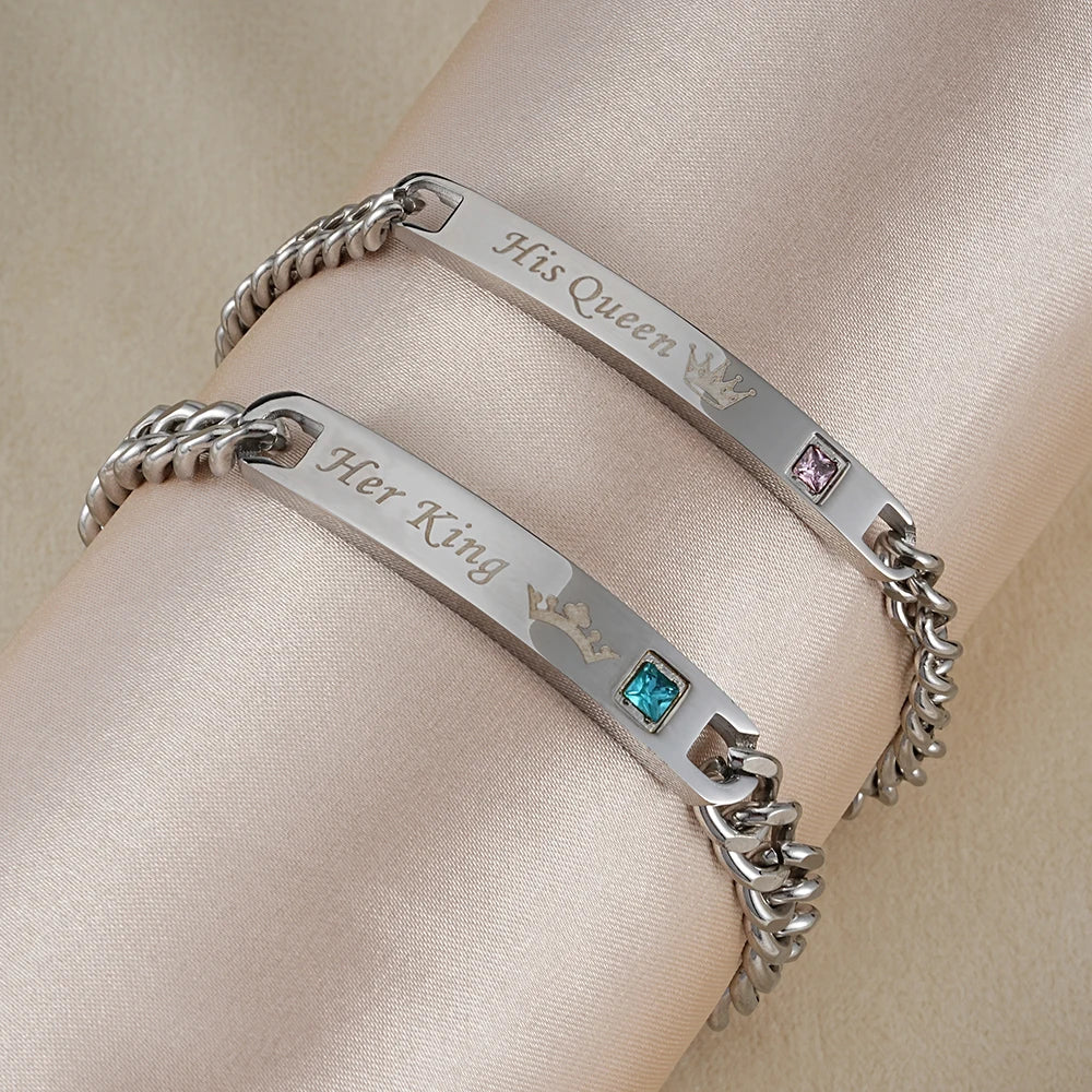 Valentine's Gift Words Engraved bar Charm Stainless Steel Bracelet for Couple