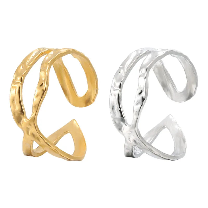 Cheap Open Adjustable Ring Popular Stainless Steel 18k Gold Silver Plating Twisted Rope Sea Waves Pinky Rings for Women Men