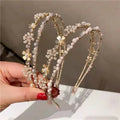 Girlfriend Birthday Gift Jewelry Sweet Double Row Flower Hair Card Temperament White Pearl Hair Band for Women Girls