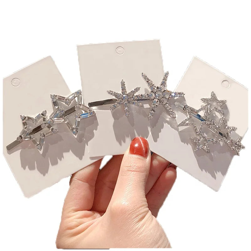 MIO Pretty Diamond Silver Gold Color Starfish Stars Shape Hairpins Rhinestones Hair Clips Crystal Luxury Hair Pins