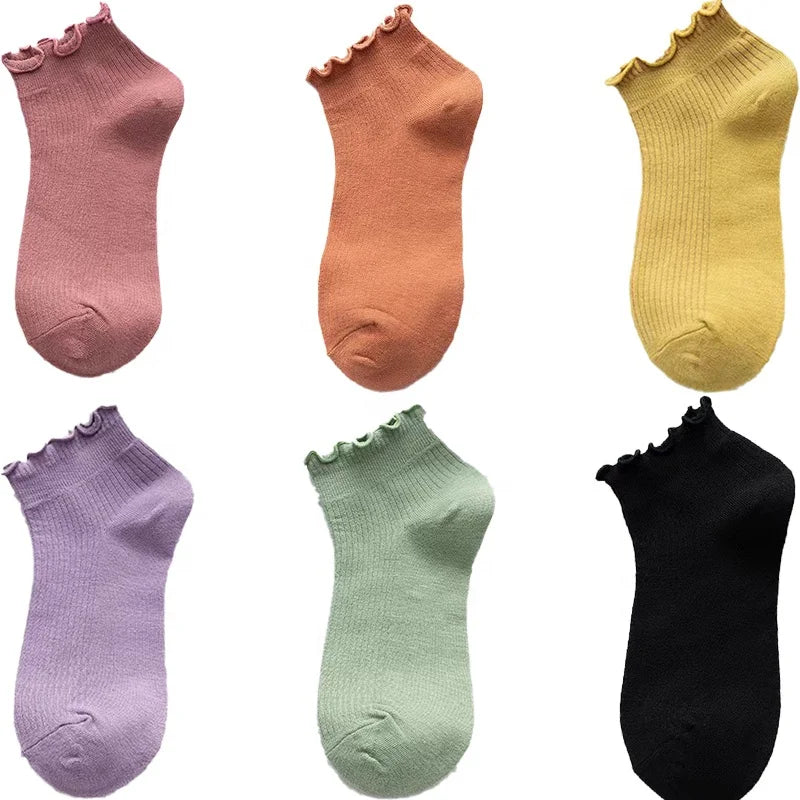 Women's Ankle-Length Spring Summer Boat Socks by New Fungus Edge Casual Diabetic Anti-Slip Breathable Knitted Logo Bottom Cuff