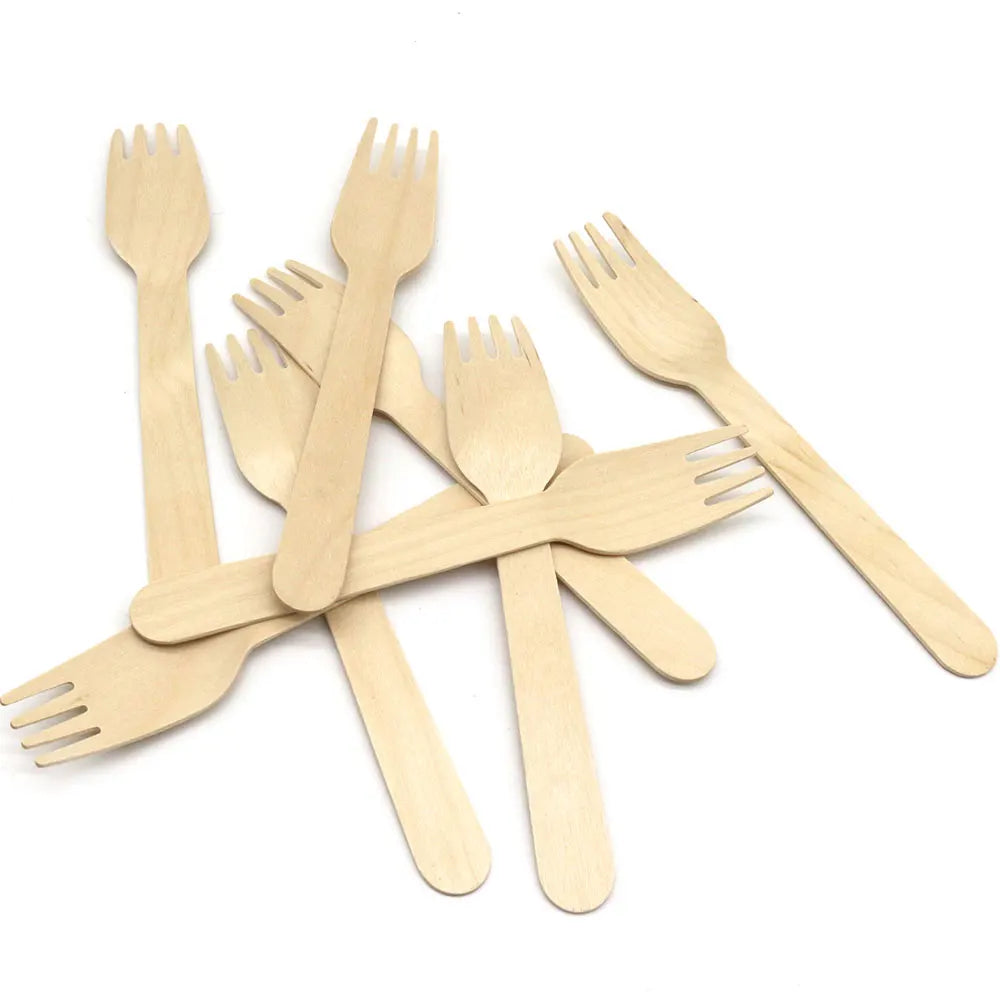 160mm Disposable Wooden Forks Set Environmentally Friendly Birch Wood Bulk Tableware Cutlery