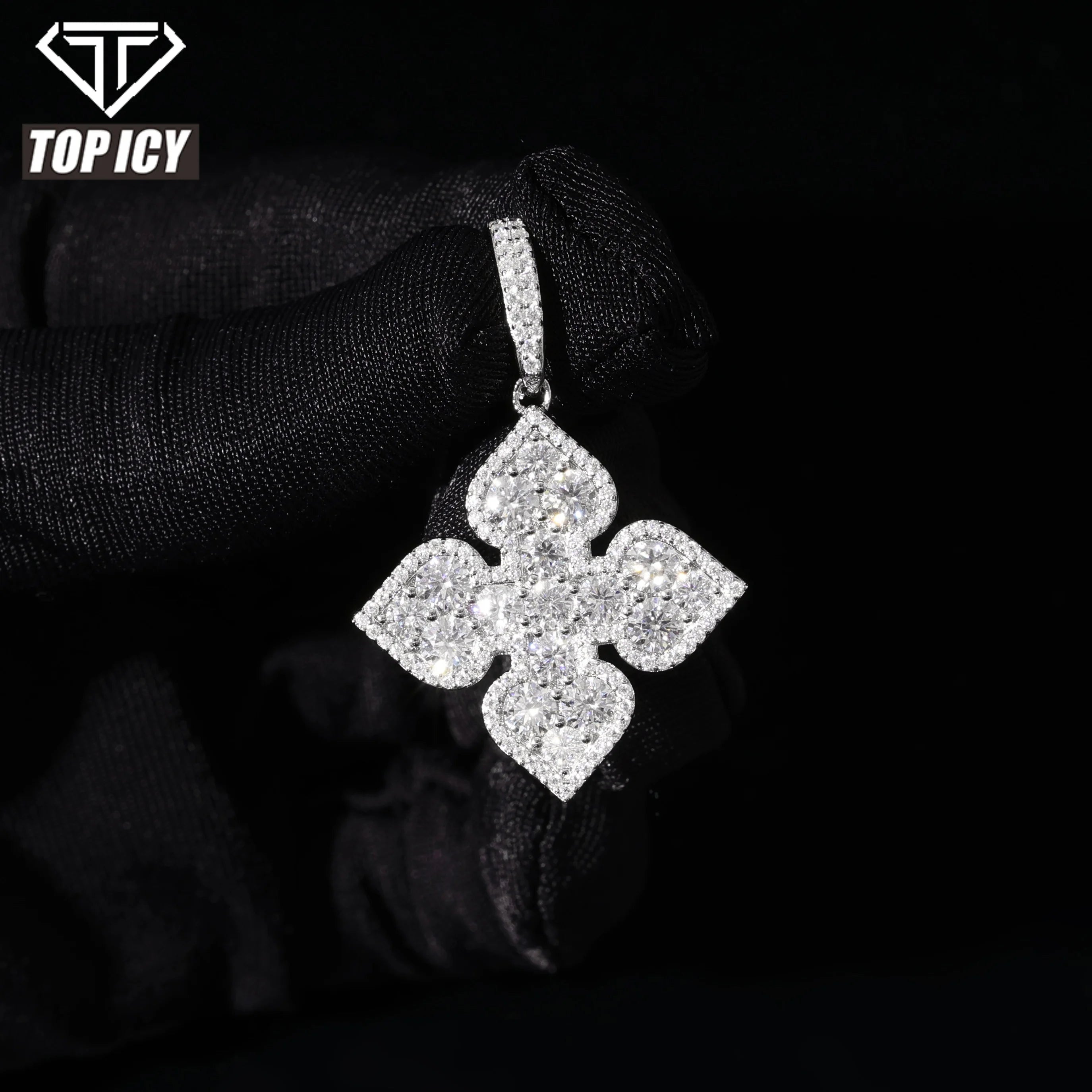 925 Sterling SIlver Four Leaf Pendant Necklace Sparling Fashion Clover White VVS D Moissanite Jewelry Pass Diamond Test