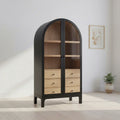 Luxury Antique Mid-Century Style Solid Oak Cabinet Restaurant Furniture Double Glass Door Arch Bookcase Bar Storage