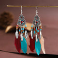 2024 New Summer Holiday Boho Feather Earrings S925 Silver Hook Anti-allergy Vintage Tassel Drop Feather Earrings for Women