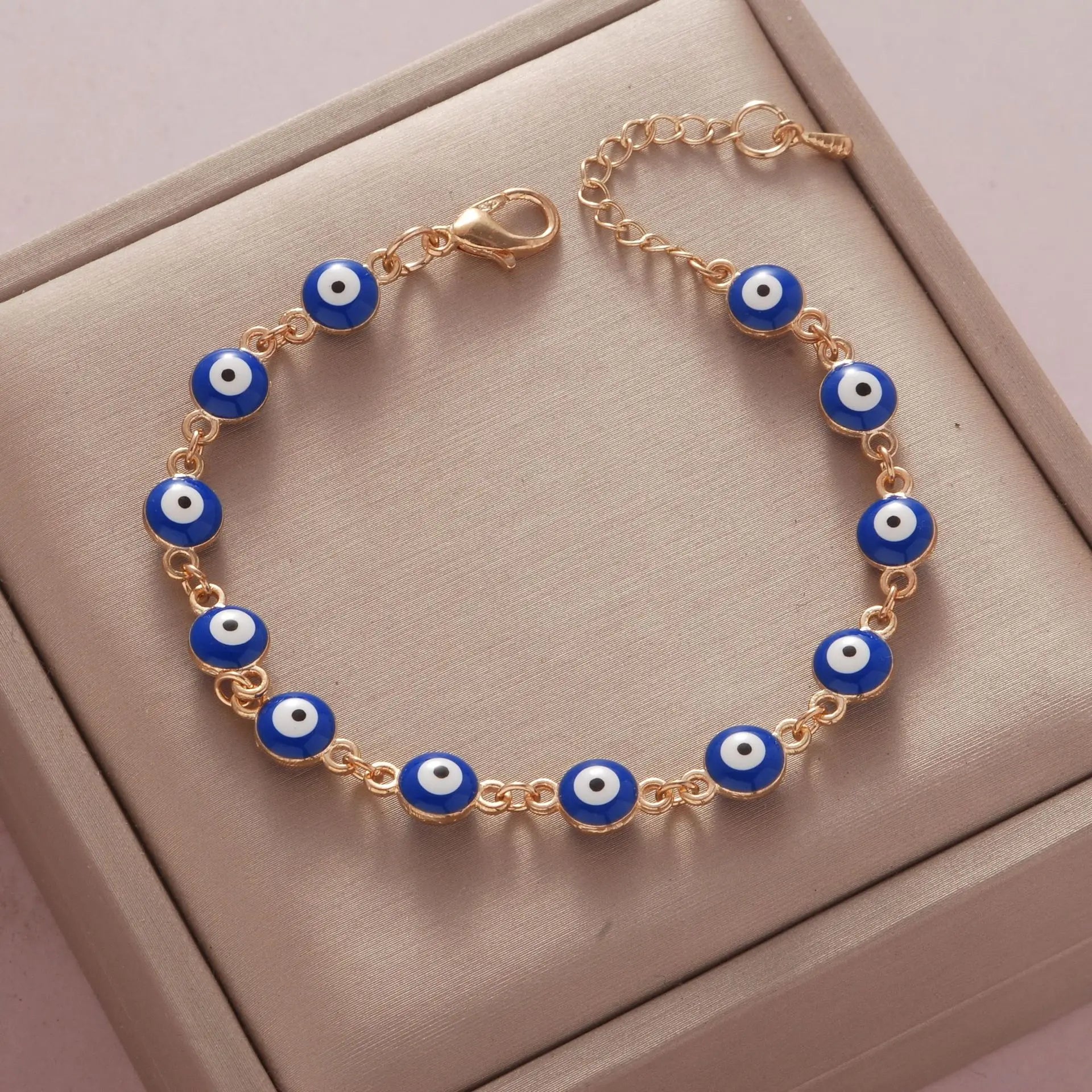 FanYue Ins Hot Sale Popular Fashion Evil Eye Jewelry Evil Eye Gold Bracelet Bead Blue Evil Eye Bracelet Adjustable for Women
