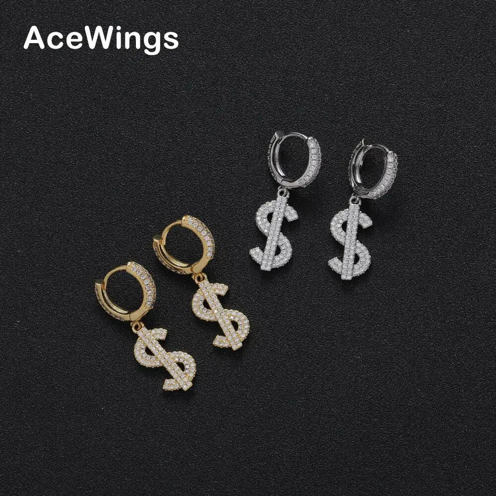 E046  Hip Hop CZ Earrings Brass Setting Zircon Stud Earrings