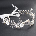 SLBRIDAL Handmade Crystal Rhinestone Freshwater Pearls Flower Wedding Jewelry Headband Bridal Hair Accessories Women Headdress