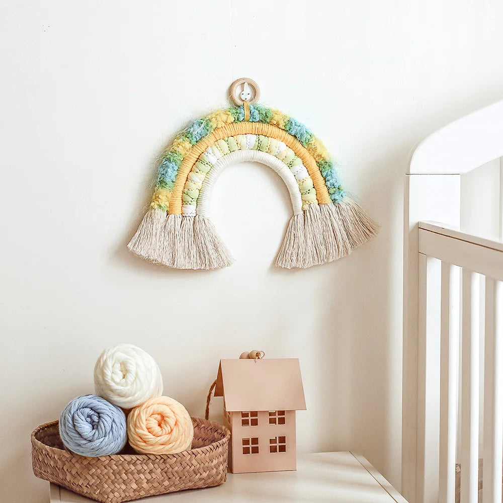 Macrame Rainbows Gift Woven Wall Hanging Handmade Boho Decor Kids Room Decoration