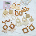2025 New Ethnic Style Bohemia Wooden Earrings Hand Weaving Rattan Earrings for Women
